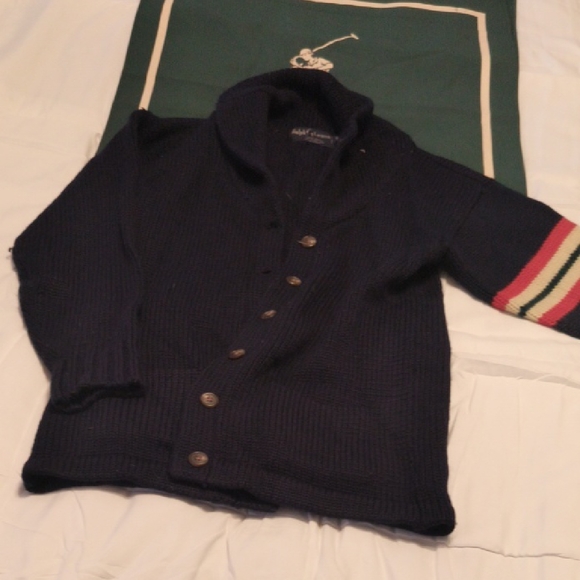 Polo Ralph Lauren Navy Cardigan with Striped Sleeve